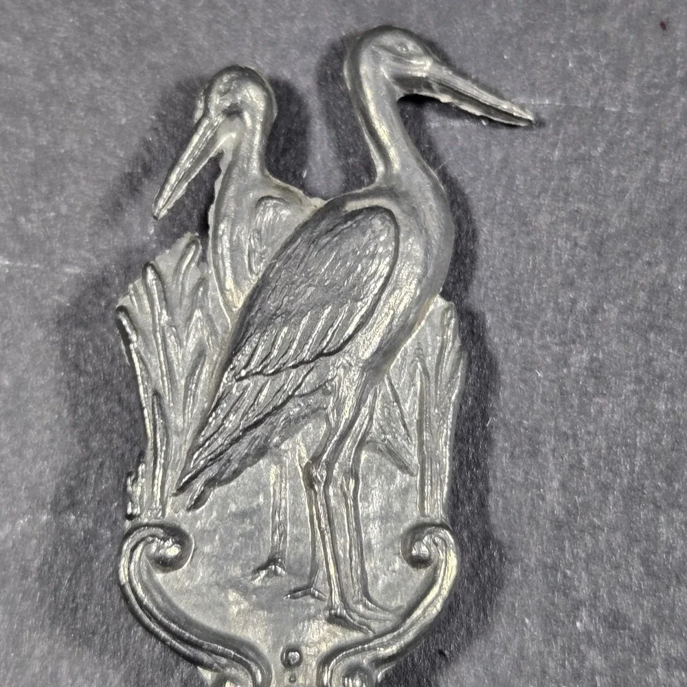 Caddy Spoon Silver Tavern Scene Stork Finial Vintage Style